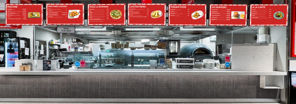 Mainosnäyttö ravintolassa